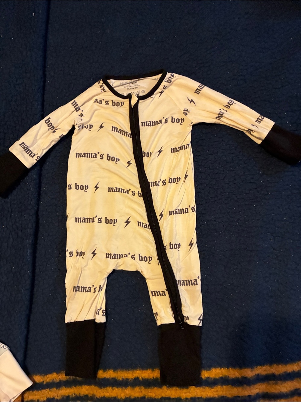 Mama's Boy Black & cream Zip-Front Kids One-Piece